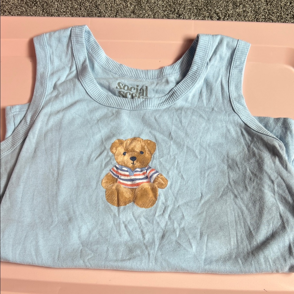 Light Blue Bear Graphic Tank Top